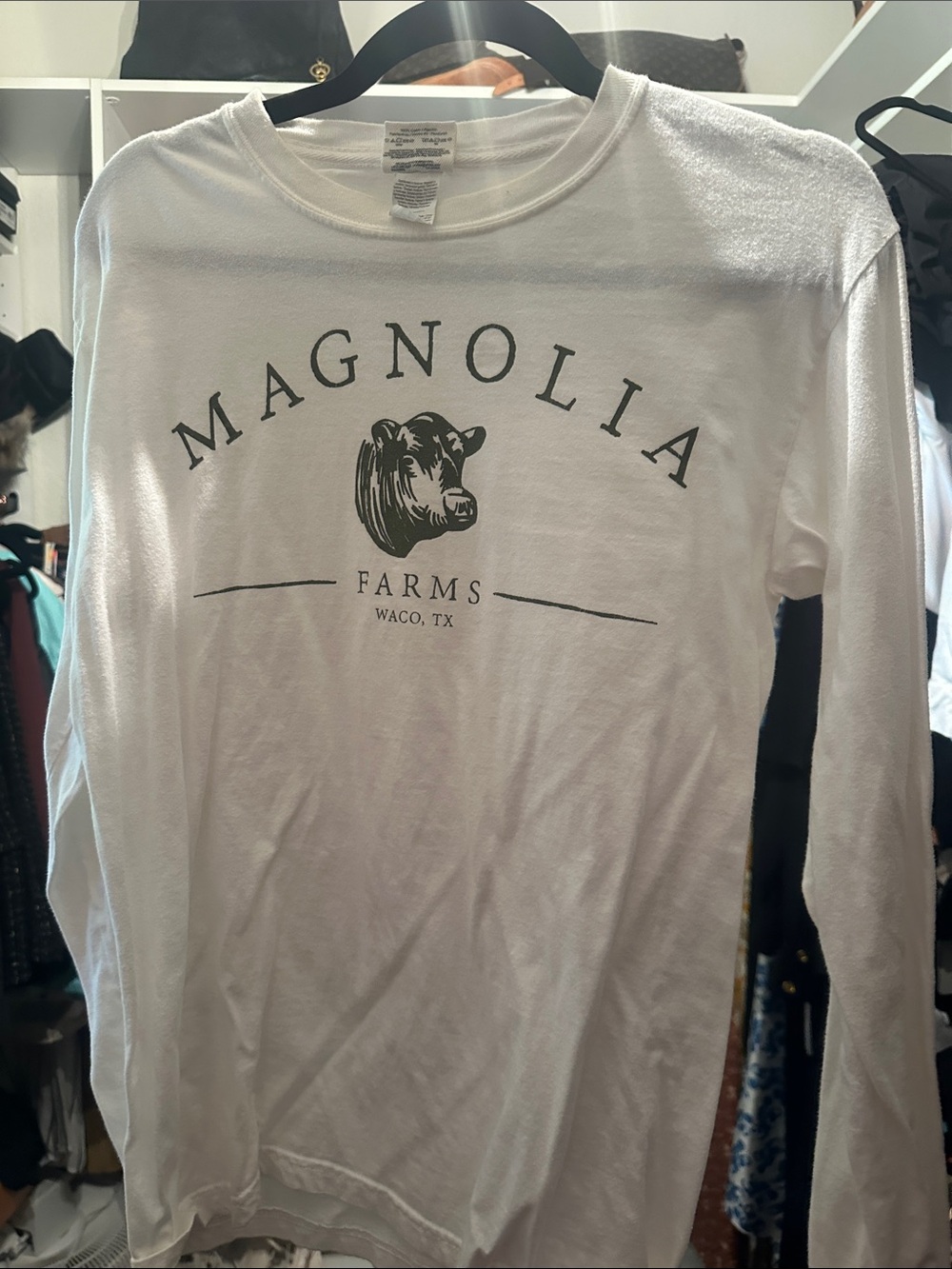 Magnolia Farms White Long-Sleeve Tee with Farm Logo